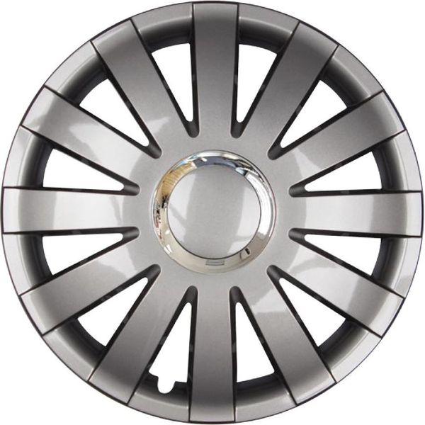 4X Coprimozzi Premium Design Copriruota "Onyx"" 15 Inch Grigio Argento Anello Cromato"-image