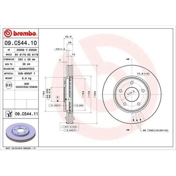 2X Brembo Disco Freno 09.C544.11 Per Nissan NV200 / Evalia Bus Leaf (ZE1_) Leaf-image
