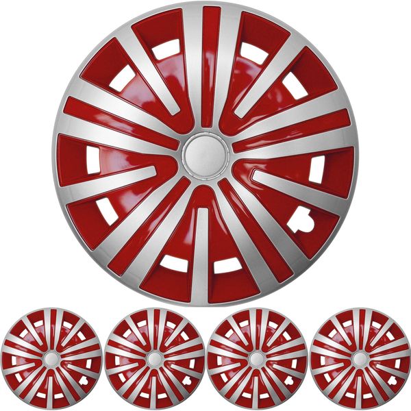 4X Set Di Copricerchi Premium Design Spinel 15 Inch In Argento / Rosso-image