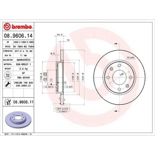 2X Disco Freno Brembo 08.9606.11 Per Peugeot 206 Hatchback (2A/C) 34Mm-image