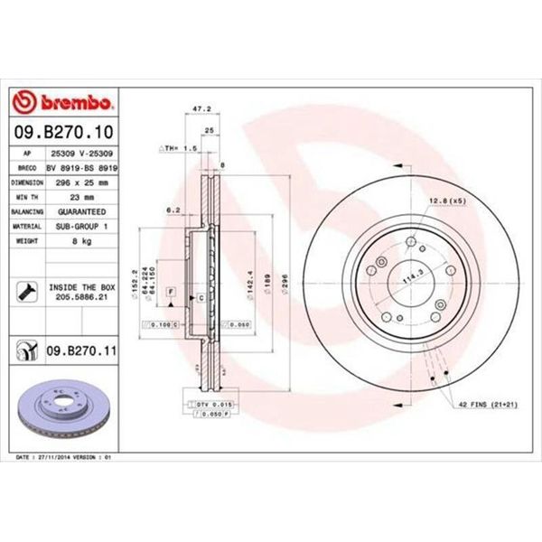2X Disco Freno Brembo 09.B270.11 Per Honda Accord Viii (Cu) Accord Viii Estate-image