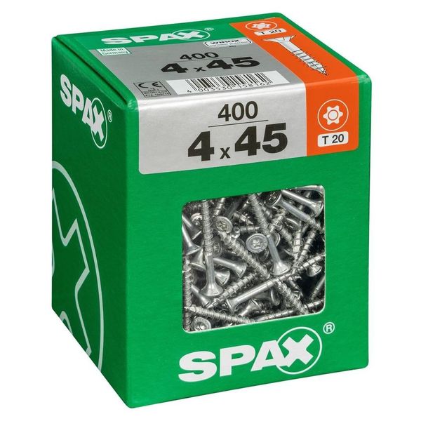 Set 400 Viti Spax Torx In Acciaio A Testa Svasata, Diam.4 Mm X L.45 Mm-image