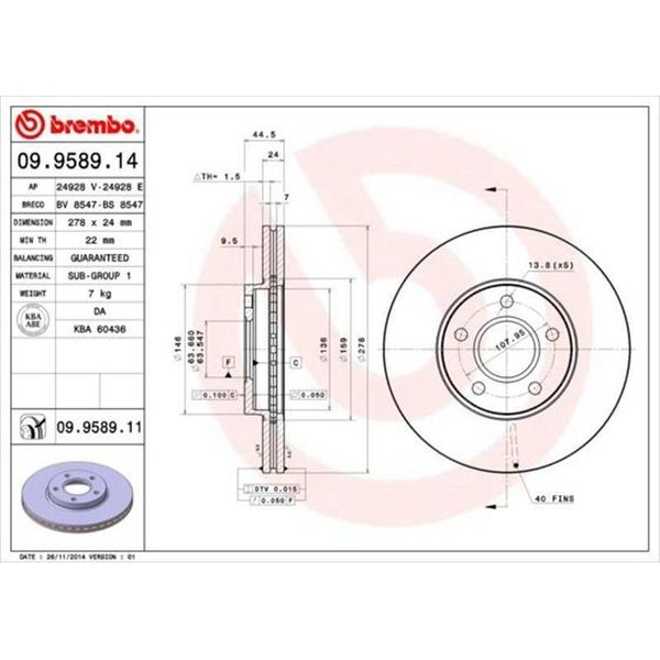 2X Disco Freno Brembo 09.9589.11 Per Ford Transit Connect (P65_ P70_ P80_)-image