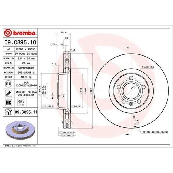 2X Disco Freno Brembo 09.C895.11 Per Audi A6 Avant (4F5 C6) A8 (4E2 4E8) 59Mm-image
