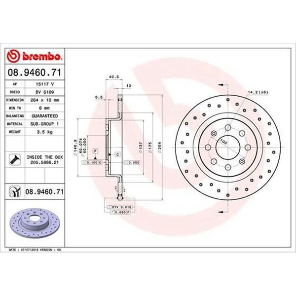 2X Disco Freno Brembo 08.9460.71 Per Abarth Grande Punto (199_) Punto (199_)-image