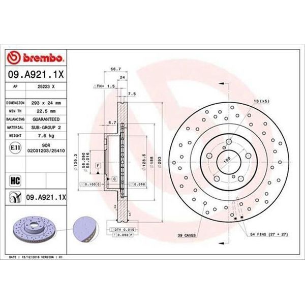 2X Disco Freno Brembo 09.A921.1X Per Toyota Gt 86 Coupé (ZN6_) 57Mm 293Mm-image