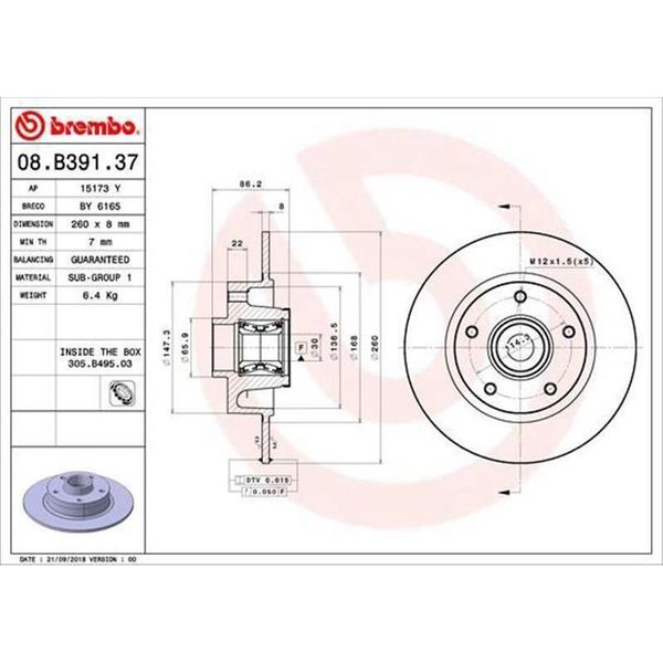 2X Disco Freno Brembo 08.B391.37 Per Renault Megane Iv Grandtour (K9A/M/N_)-image