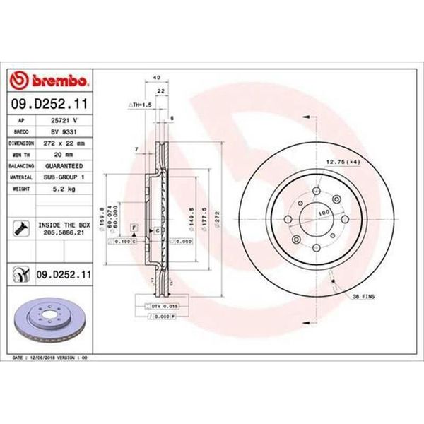 2X Disco Freno Brembo 09.D252.11 Per Suzuki Swift Iv (Fz Nz) 40Mm 272Mm-image
