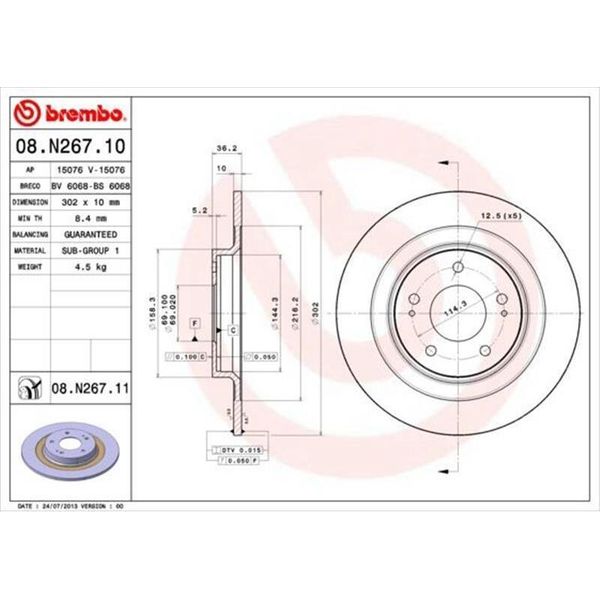 2X Disco Freno Brembo 08.N267.11 Adatto A Peugeot 4008 Suv 36Mm 302Mm-image