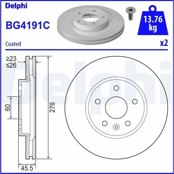 2X Disco Freno Delphi BG4191C Per Opel Astra J Sports Tourer (P10) Astra J-image