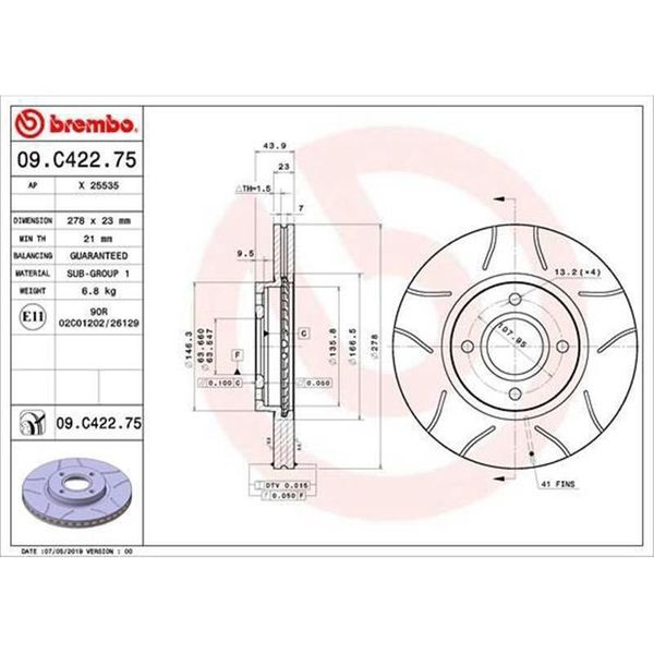 2X Disco Freno Brembo 09.C422.75 Per Ford Fiesta Mk6 Hatchback (JA8 JR8) 44Mm-image