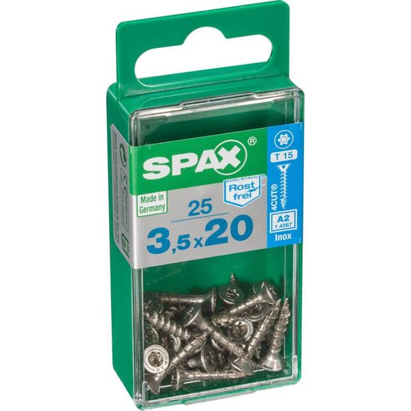 Set Di 25 Viti Spax In Acciaio Inox Testa Svasata Torx, Diam.3,5 Mm X L.20 Mm-image