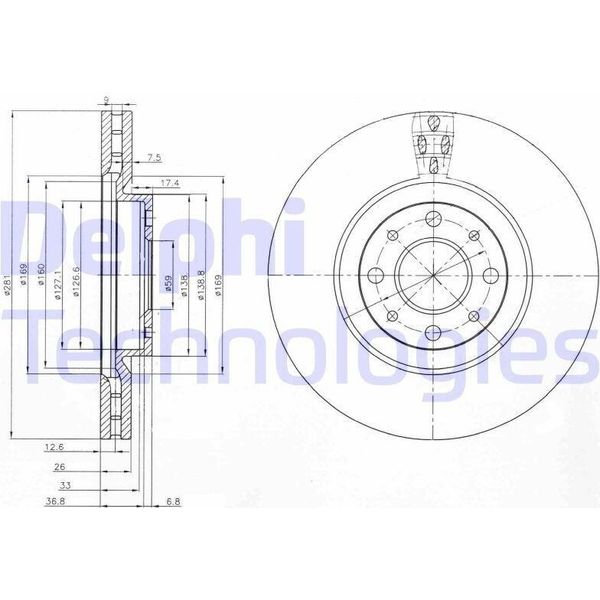 2X Disco Freno Delphi BG3699 Per Fiat Bravo Ii (198) Stilo (192) 43 5Mm 281Mm-image