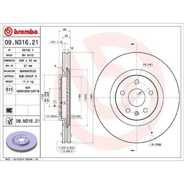 2X Disco Freno Brembo 09.N316.21 Per Opel Insignia Caravan Insignia Cc 45Mm-image