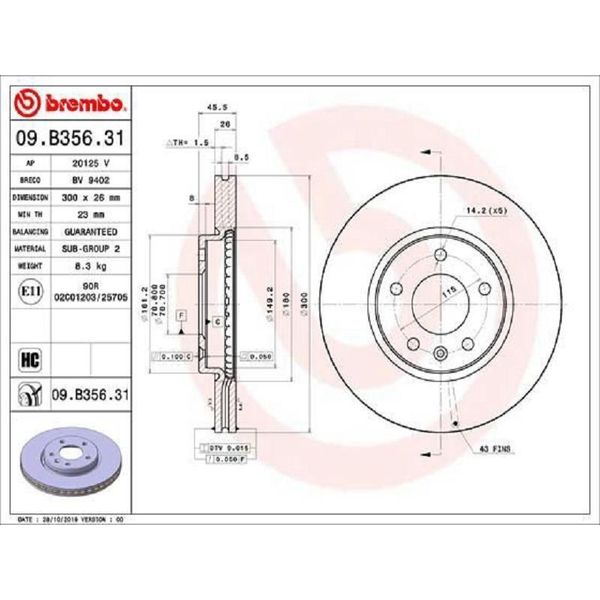 2X Disco Freno Brembo 09.B356.31 Per Opel Insignia Caravan Insignia Cc 46Mm-image