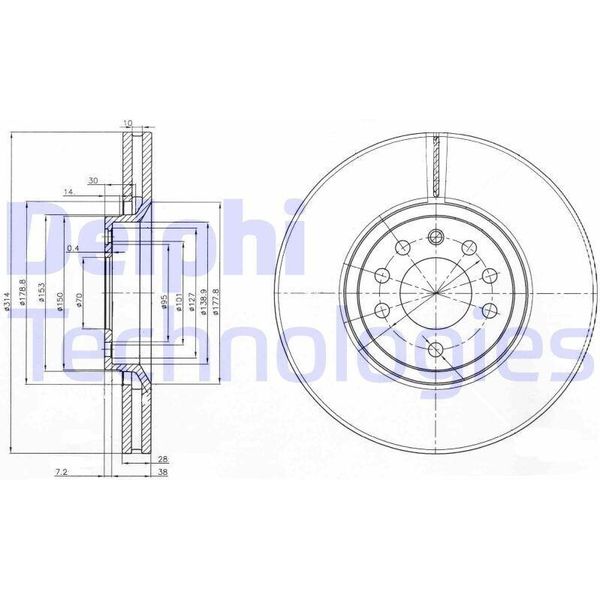 2X Disco Freno Delphi BG3973 Per Opel Vectra C Caravan (Z02) Signum Cc (Z03)-image