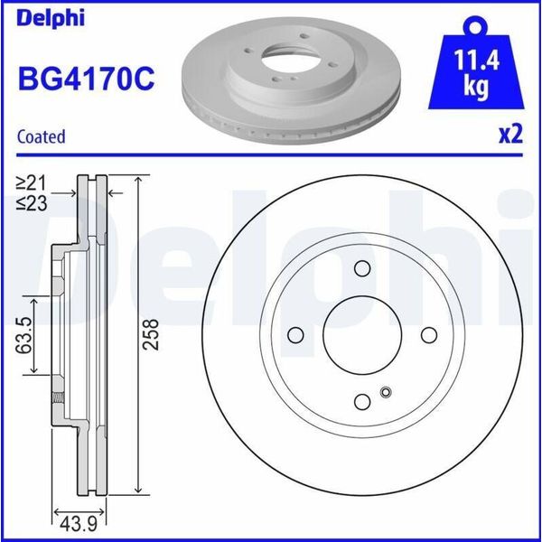2X Disco Freno Delphi BG4170C Per Ford Fiesta Mk6 Hatchback (JA8 JR8) 43 9Mm-image