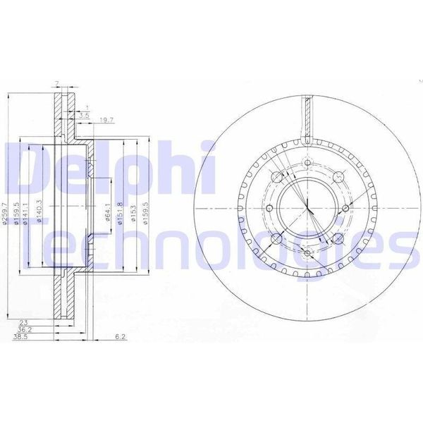 2X Disco Freno Delphi BG3965 Per Honda Civic Vii Hatchback (Eu Ep Ev) 44 7Mm-image