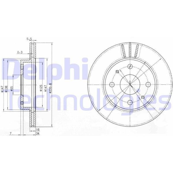 2X Disco Freno Delphi BG3555 Per Subaru Justy Iv Per Daihatsu Sirion (M3_) 41Mm-image