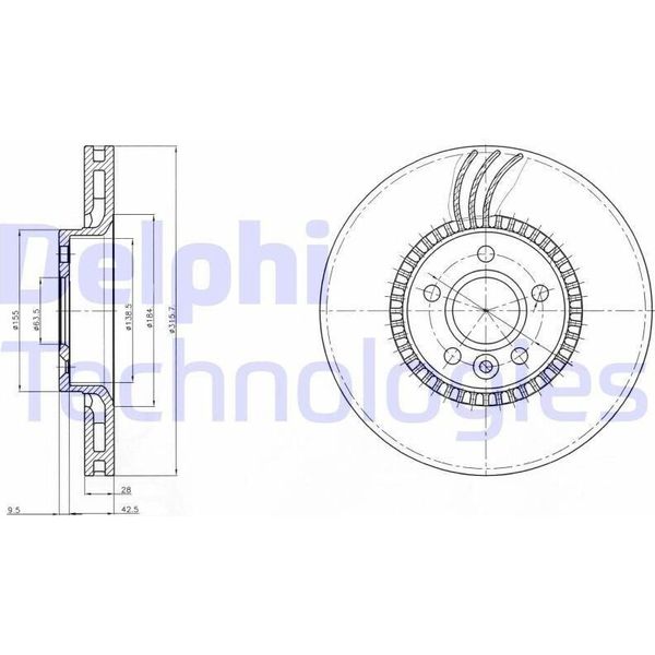 2X Disco Freno Delphi BG3784 Per Volvo XC90 I (275) V70 Iii (135) S60 I (384)-image