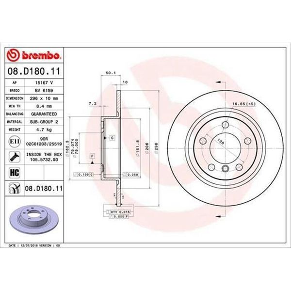 2X Disco Freno Brembo 08.D180.11 Per Mini Countryman (R60) Paceman (R61) 50Mm-image