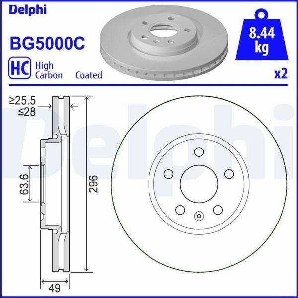2X Disco Freno Delphi BG5000C Per Volvo V90 Ii Estate (235 236) S90 Ii (234)-image