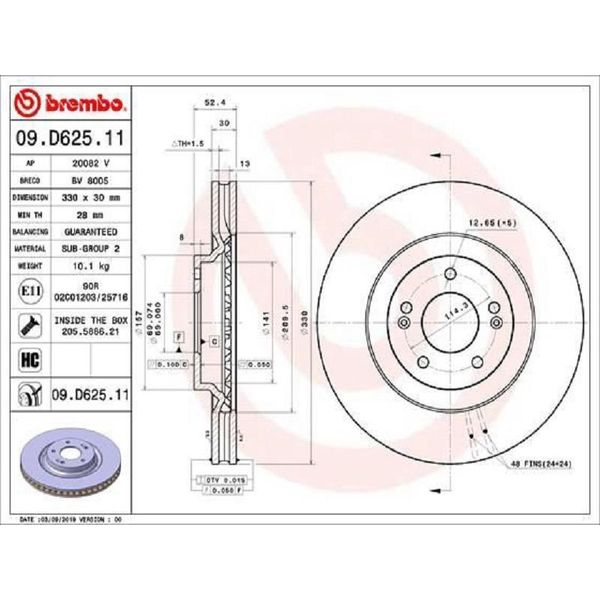 2X Disco Freno Brembo 09.D625.11 Per Hyundai I30 Hatchback (Pde Pd Pden)-image