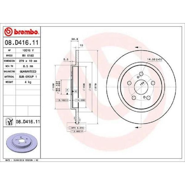2X Brembo Disco Freno 08.D416.11 Per Toyota Urban Cruiser (_P1_) 30Mm 279Mm-image