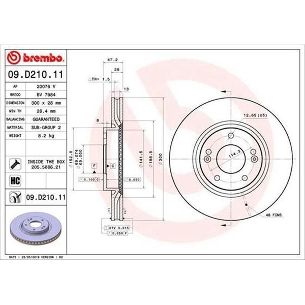 2X Disco Freno Brembo 09.D210.11 Per Hyundai I30 (Gd) Per Kia Cee'd (Jd) 47Mm-image