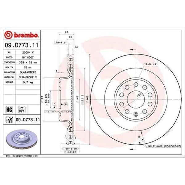 2X Disco Freno Brembo 09.D773.11 Per Tesla Model S (5YJS) Model X (5YJX) 60Mm-image