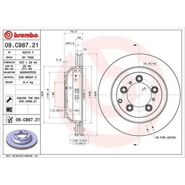 2X Disco Freno Brembo 09.C987.21 Per Porsche Cayenne (9YA) Cayenne Coupe (9YB)-image