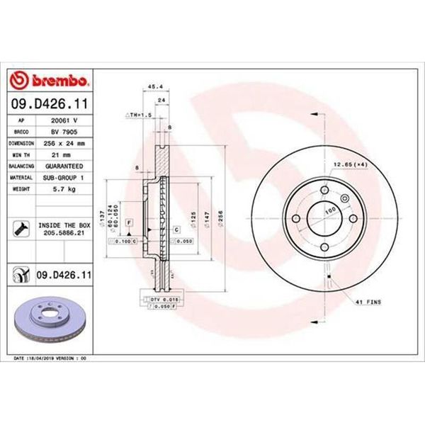 2X Brembo Disco Freno 09.D426.11 Per Chevrolet Aveo Hatchback (T300) Cobalt Ii-image