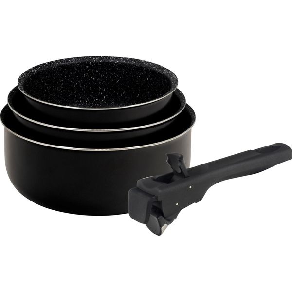 Bergner Click & Cook - Set Di Padelle - 3 Padelle In Alluminio Stampato Da 16, 18 E 20 Cm - Con Manico Ergonomico Intercambiabile - Utensili Da Cucina - Adatto A Tutti I Tipi Di Fornelli - Nero-image