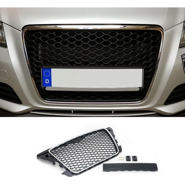 Griglia Del Radiatore Griglia Sportiva Griglia A Nido D'ape Cornice Cromata Supporto Pdc Per Audi A3 8P 2008--image