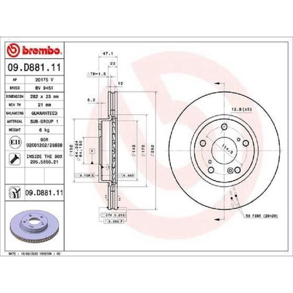 2X Disco Freno Brembo 09.D881.11 Per Honda Civic X Hatchback (Fc_ Fk) 47Mm-image