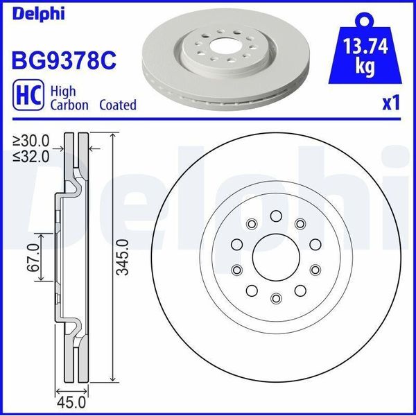2X Disco Freno Delphi BG9378C Per Maserati Levante Suv (M161) 45Mm 345Mm-image