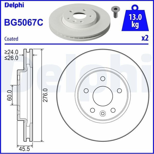 2X Disco Freno Delphi BG5067C Per Opel Astra K Sports Tourer (B16) 45 5Mm 276Mm-image