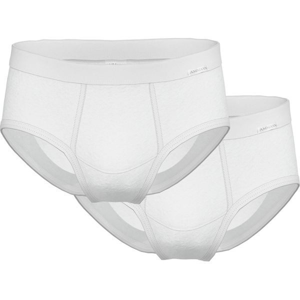 Slip Ammann Da Uomo, Confezione Da 2 Pezzi - Costina Fine, Chiusura, Vita Morbida, Cotone Bianco 2XL-image