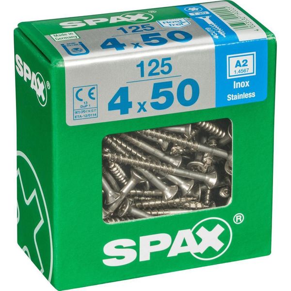 Set Di 125 Viti Spax In Acciaio Inox Testa Svasata Torx, Diam.4 Mm X L.50 Mm-image