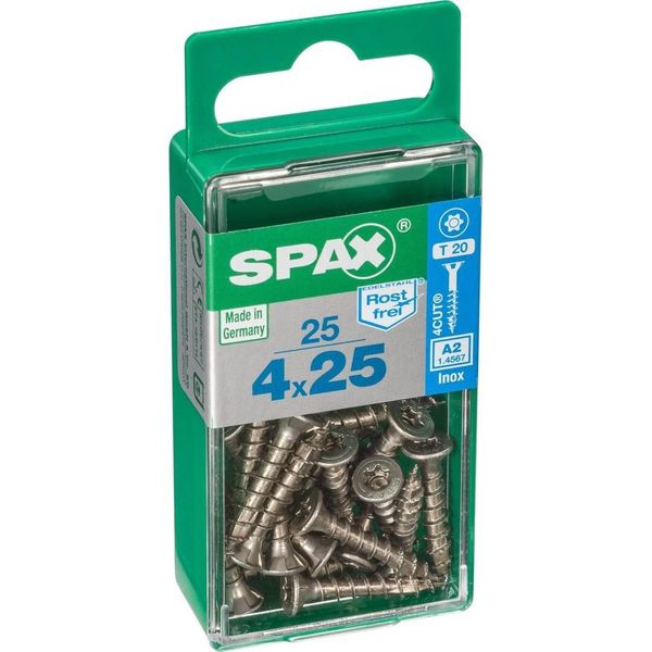 Set Di 25 Viti Spax In Acciaio Inox Testa Svasata Torx, Diam.4 Mm X L.25 Mm-image