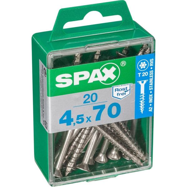 Set Di 20 Viti Spax In Acciaio Inox Testa Svasata Torx, Diam.4,5 Mm X L.70 Mm-image
