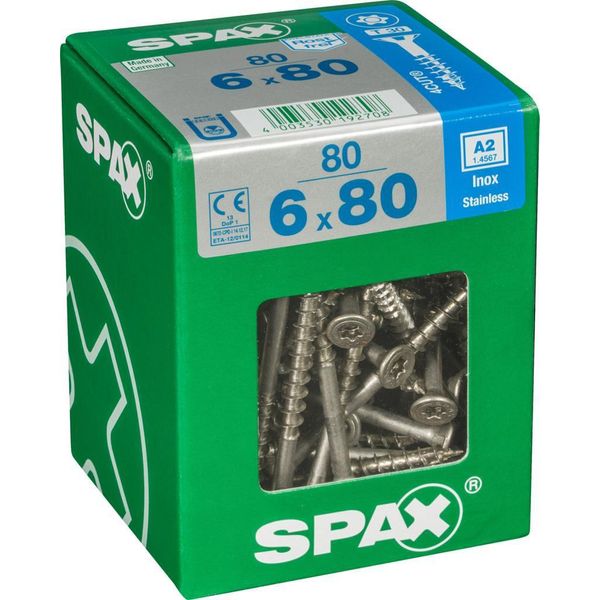 Set Di 80 Viti Spax In Acciaio Inox Testa Svasata Torx, Diam.6 Mm X L.80 Mm-image