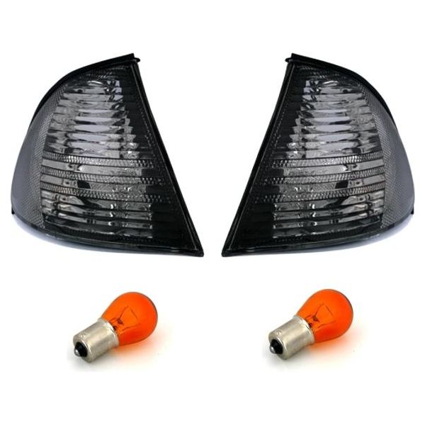 Indicatori Di Direzione Anteriori Neri Sinistri + Destri Per Bmw Serie 3 E46 Berlina + Touring-image