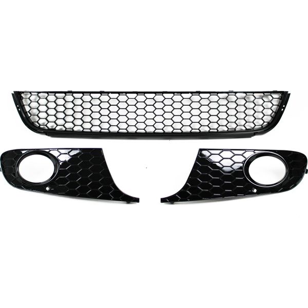 Set Griglia Paraurti A Nido D'ape Sinistra + Destra + Centro Nero Glanz Per Vw Golf 6-image