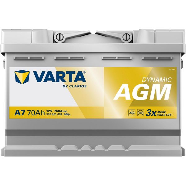Varta A7 Silver Dynamic Agm 12V 70Ah 760A Batteria Auto Start-Stop 570 901 076 Incl. 7,50 € Di Cauzione-image