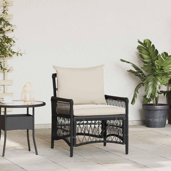Vidaxl Sedia Da Giardino Con Cuscino Nero 73 X 61 X 77 Cm Poly-Rattan-image