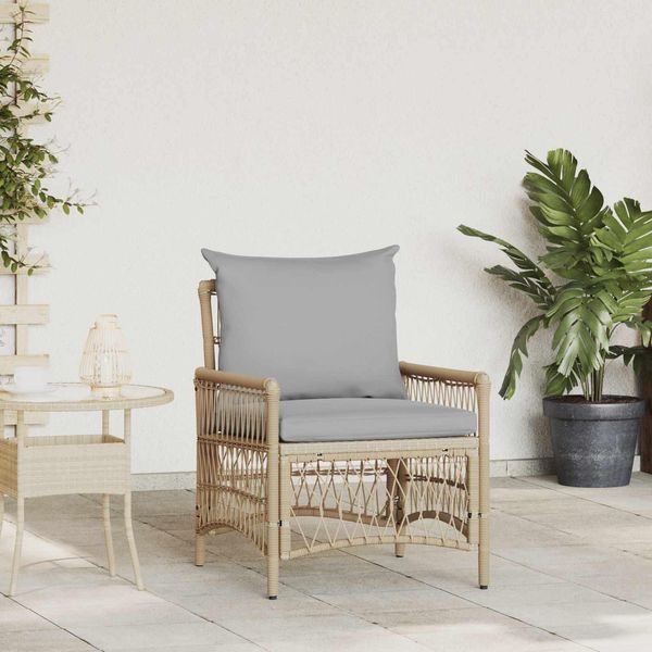 Vidaxl Sedia Da Giardino Con Cuscino Beige 73 X 61 X 77 Cm Poly-Rattan-image