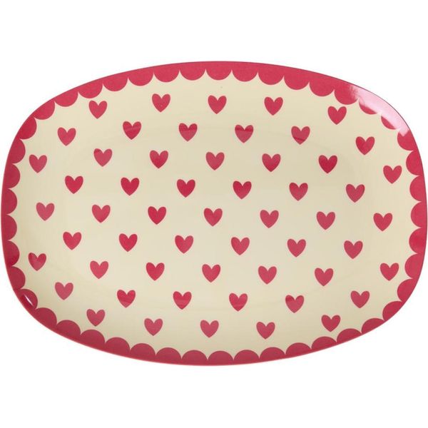 Piatto Rettangolare In Melamina Rice - Stampa A Cuori Rosso 23 X 16,5 Cm-image