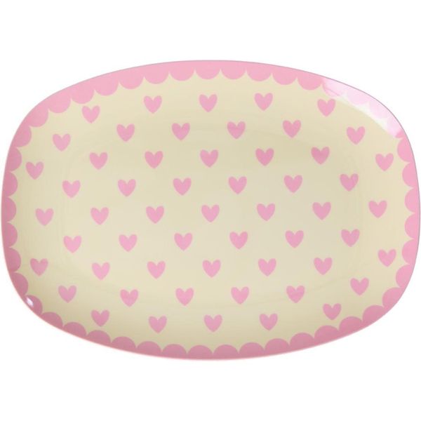 Piatto Rettangolare In Melamina Rice - Stampa A Cuori Rosa 23 X 16,5 Cm-image