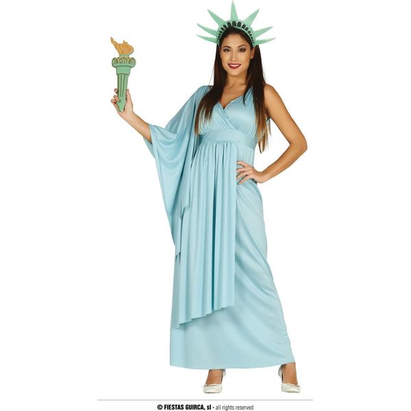 America Freedoms Torch Costume Blue Carnival Statuescult Classic Elegance Leisure Sense Statue Legendary Carnival Transformations, Taglia: 42 - 44 (L) Colore: Blue-image